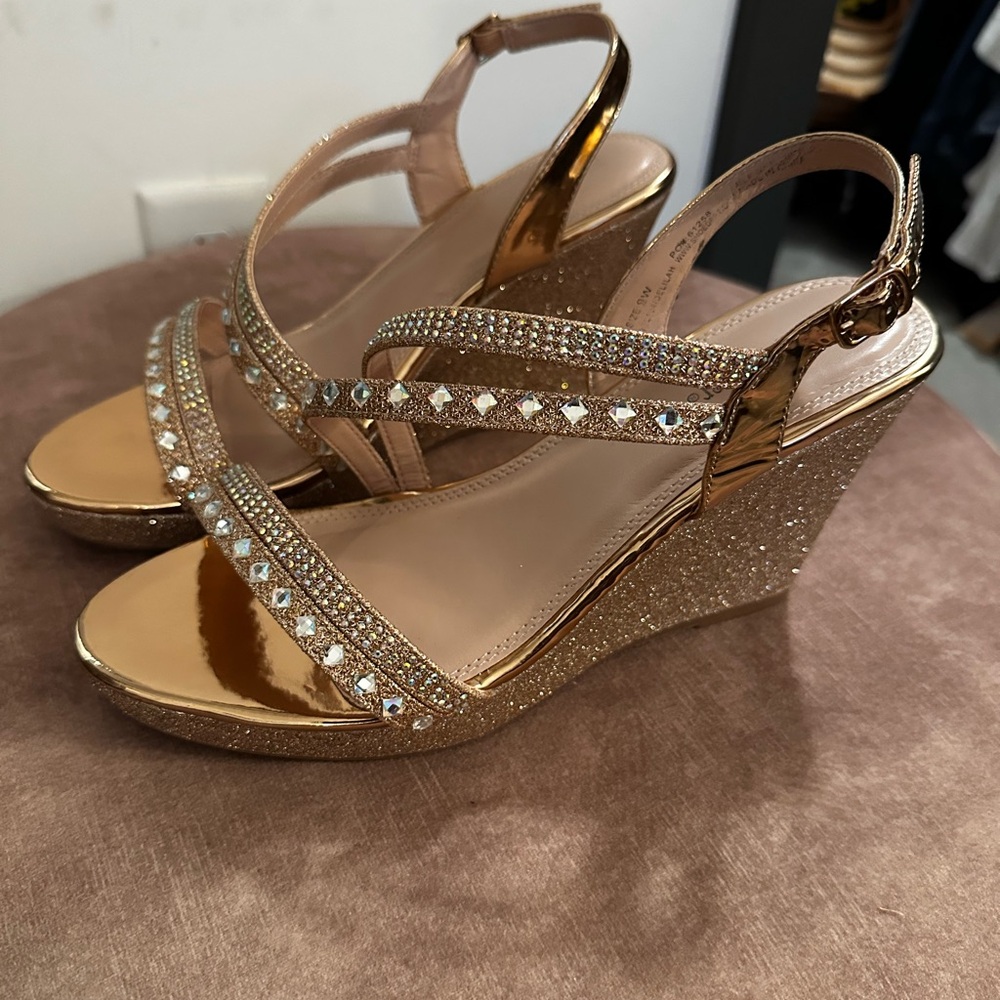 Shimmering Gold Wedge Sandals